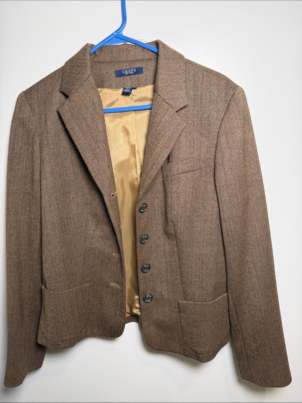 Chaps Brown Herringbone Sport Coat with Gold Lining